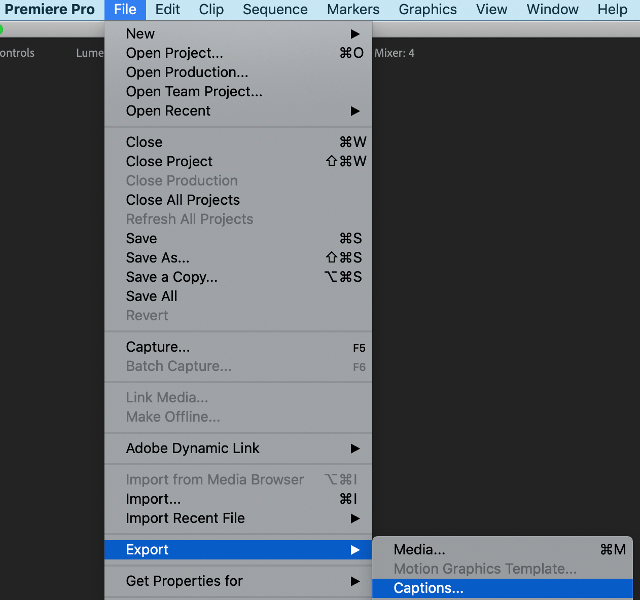Captions option is greyed out (Premiere Pro 14.9 a... Adobe Community