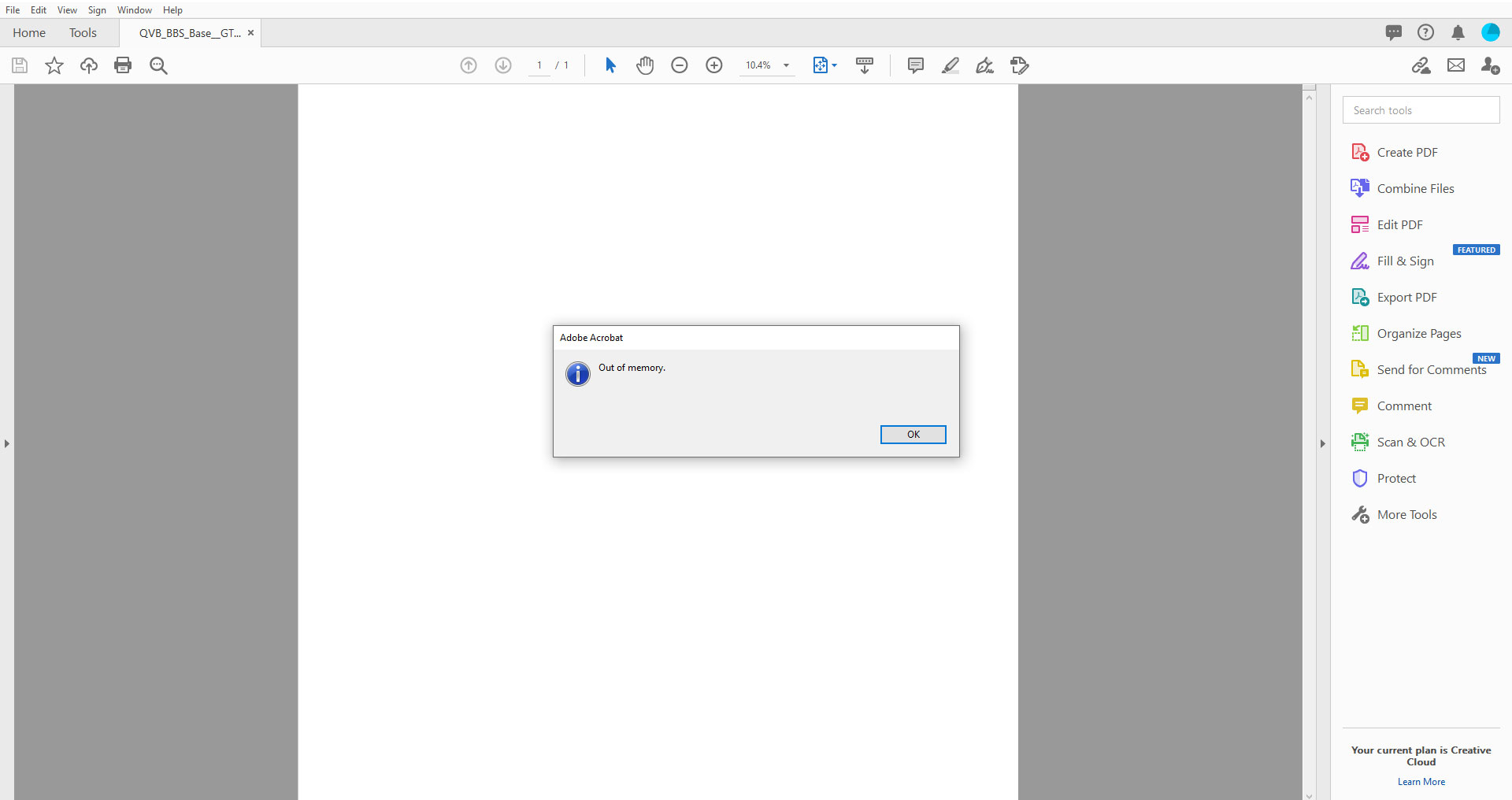 How do I fix 'Out of Memory' notice when making a Adobe Community