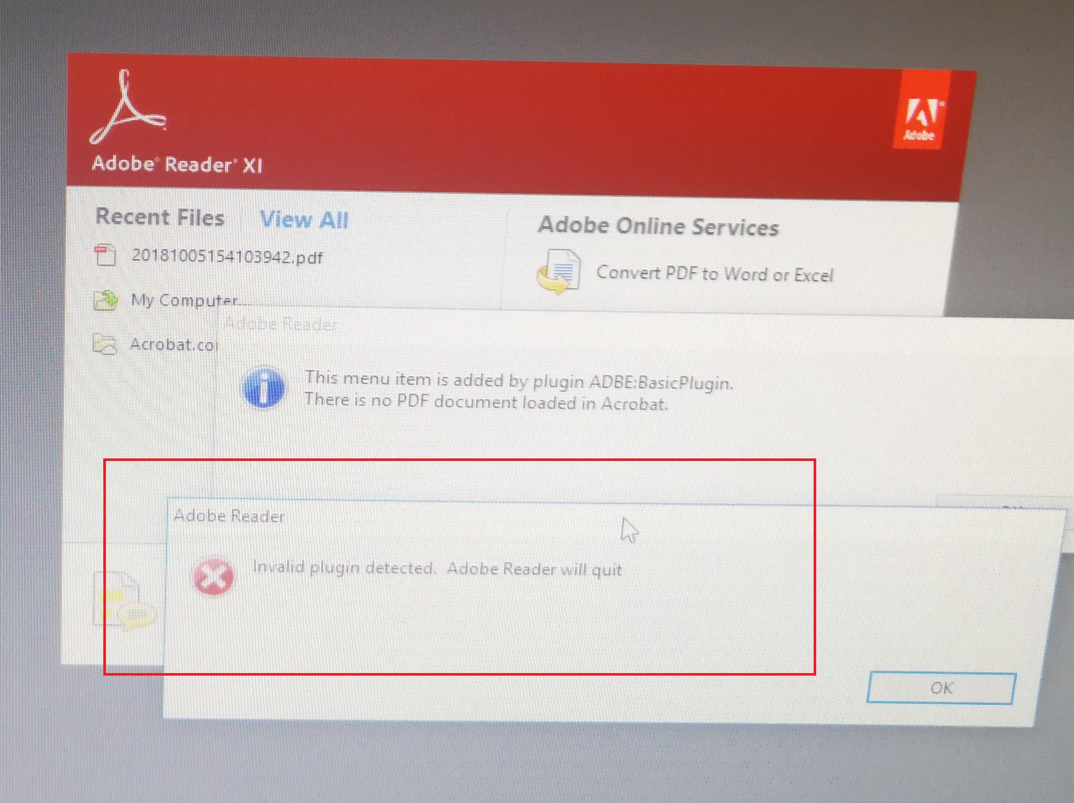 Solved "invalid plugin detected, adobe will quit" Adobe Support