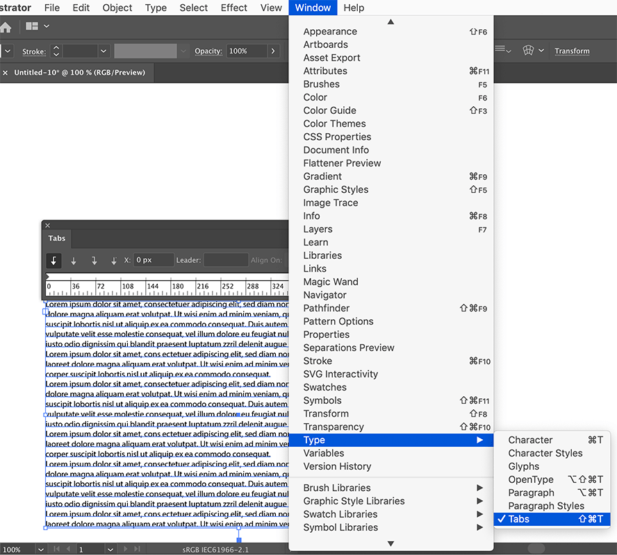 Solved Trying to set tabs (tabletops) in Illustrator Adobe Community