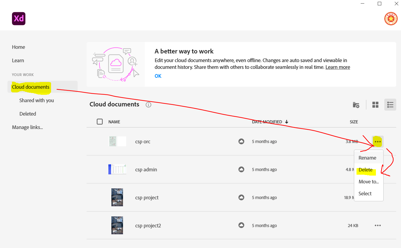 Solved How do I delete a cloud document? Adobe Community 10276858