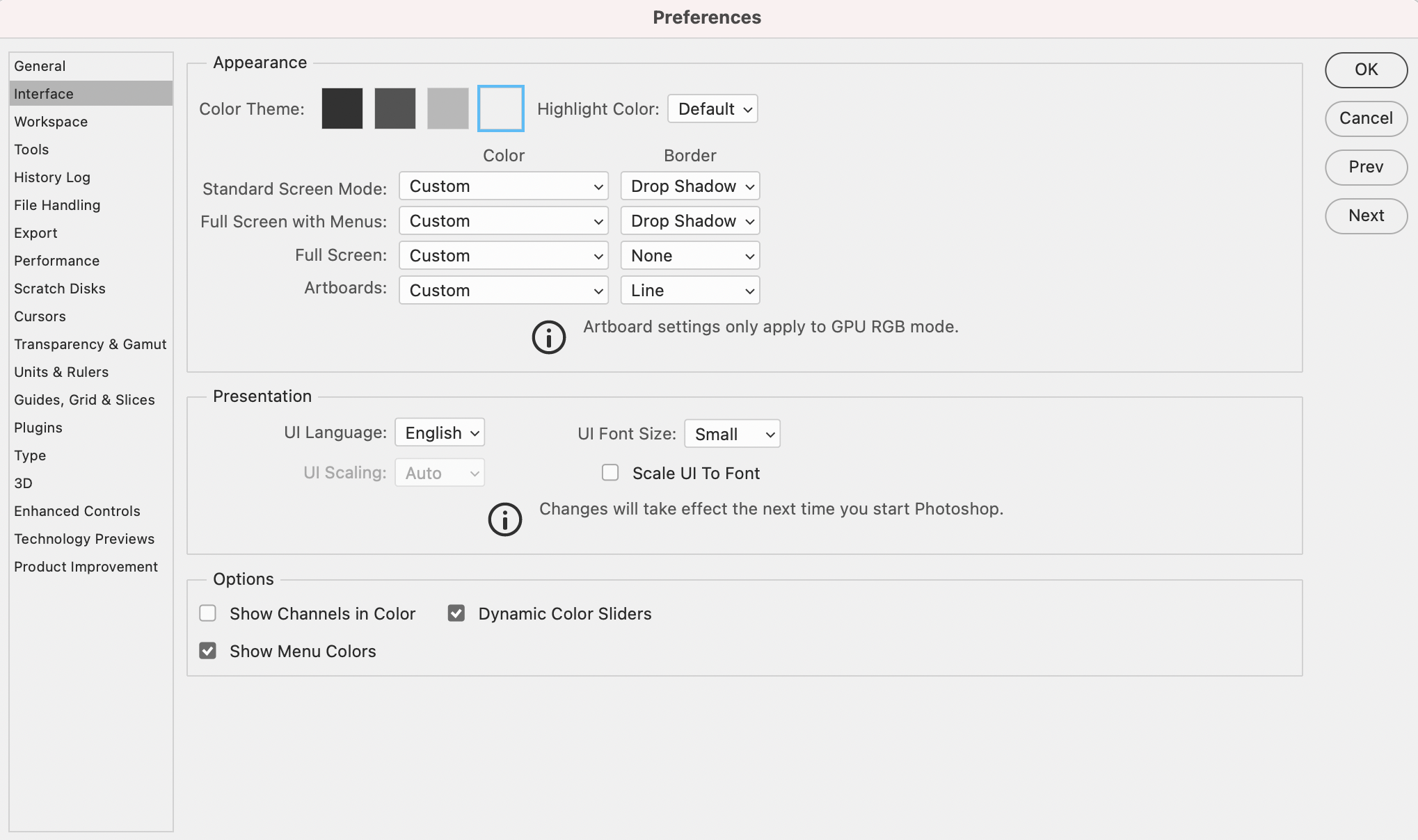 Interface Preferences canvas border not showing Adobe Community