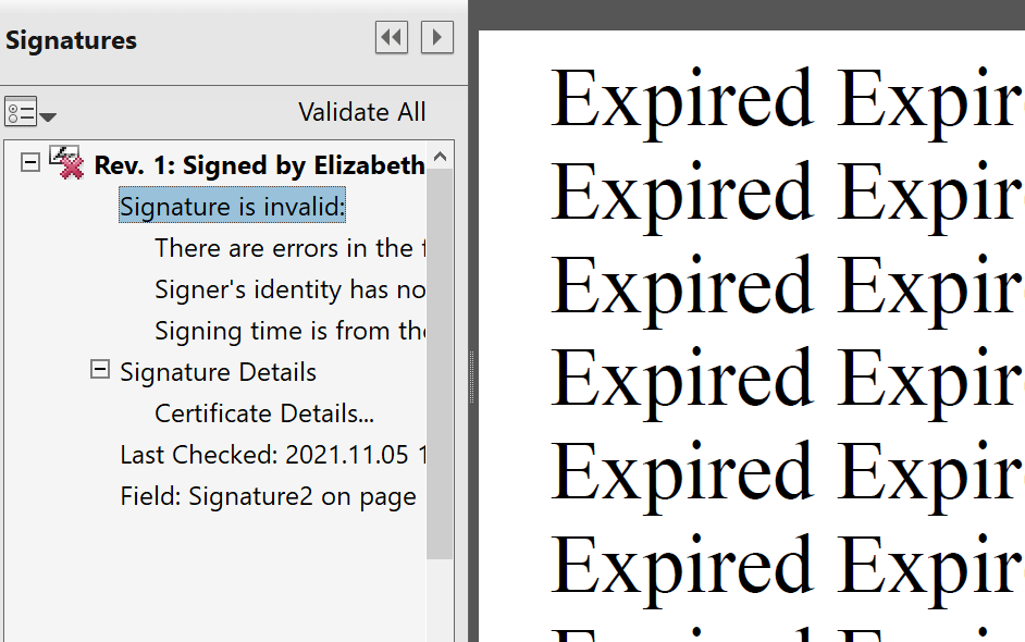 Signed Document, PDF Contents show Expired! - Adobe Community - 12501716