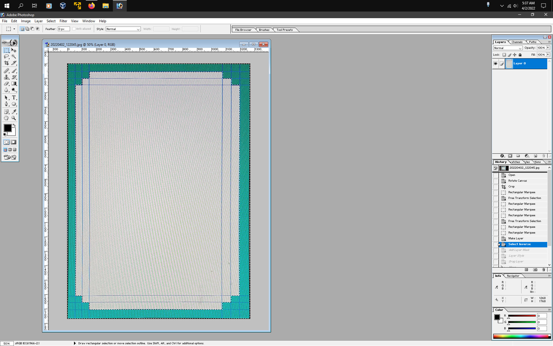 Solved trying to put a frame around a photo in photoshp 7... Adobe