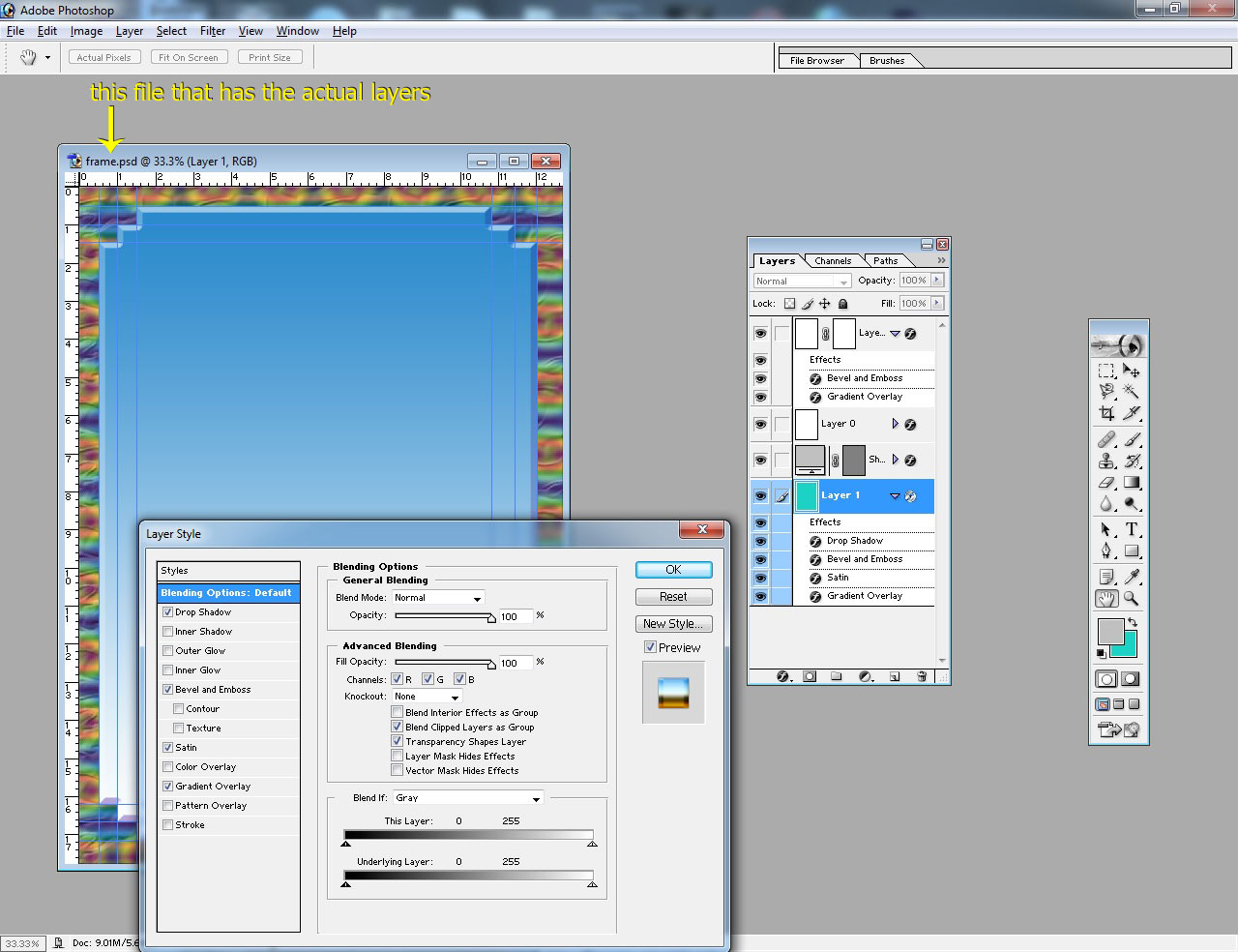 Solved trying to put a frame around a photo in photoshp 7... Adobe