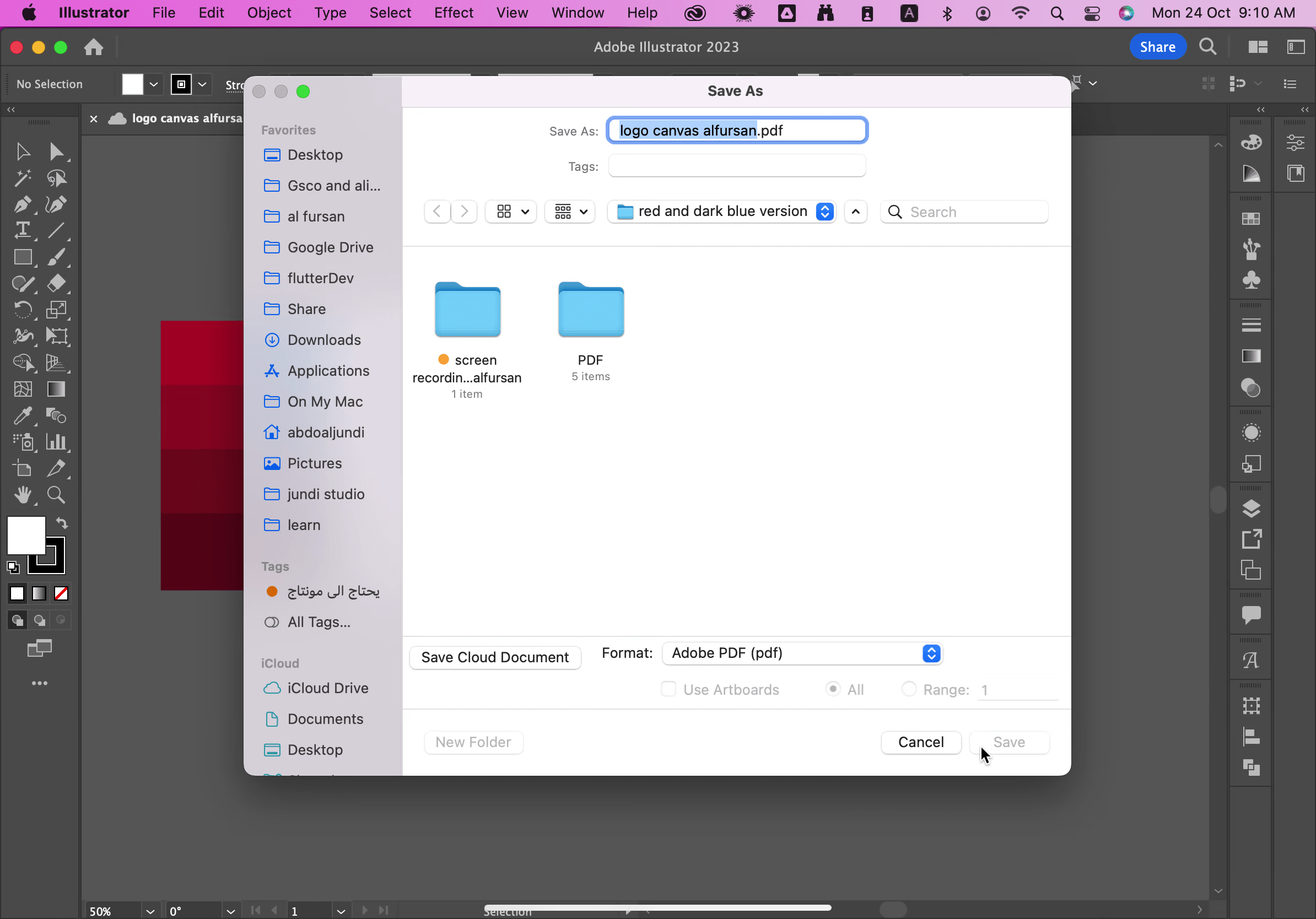 Solved saving the illustrator file on my computer is not Adobe