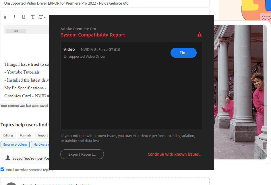 Solved Unsupported Video Driver ERROR for Premiere Pro 20... Adobe
