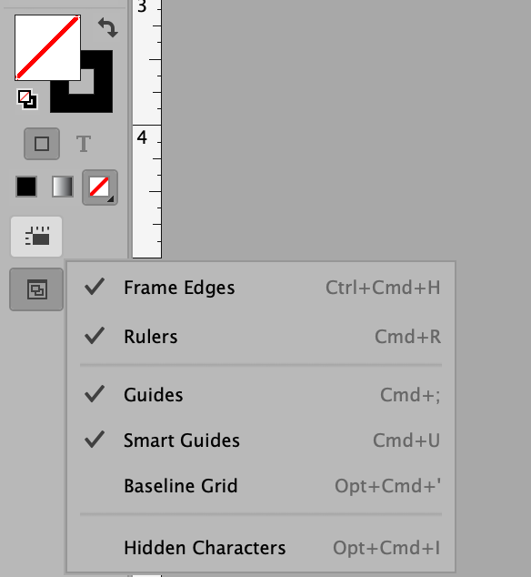 'show frame edges' in indesign, where is the icon Adobe Support