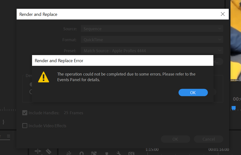 Encoder Failure on Render & Replace and Export Adobe Community 13643466
