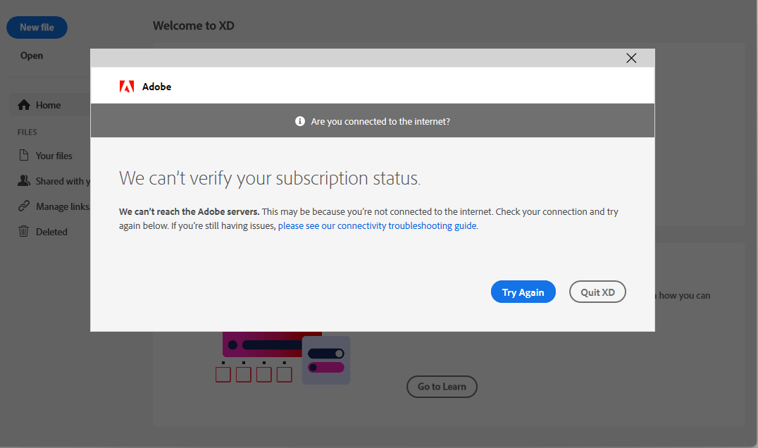 Solved Error We can’t verify your subscription status. Adobe