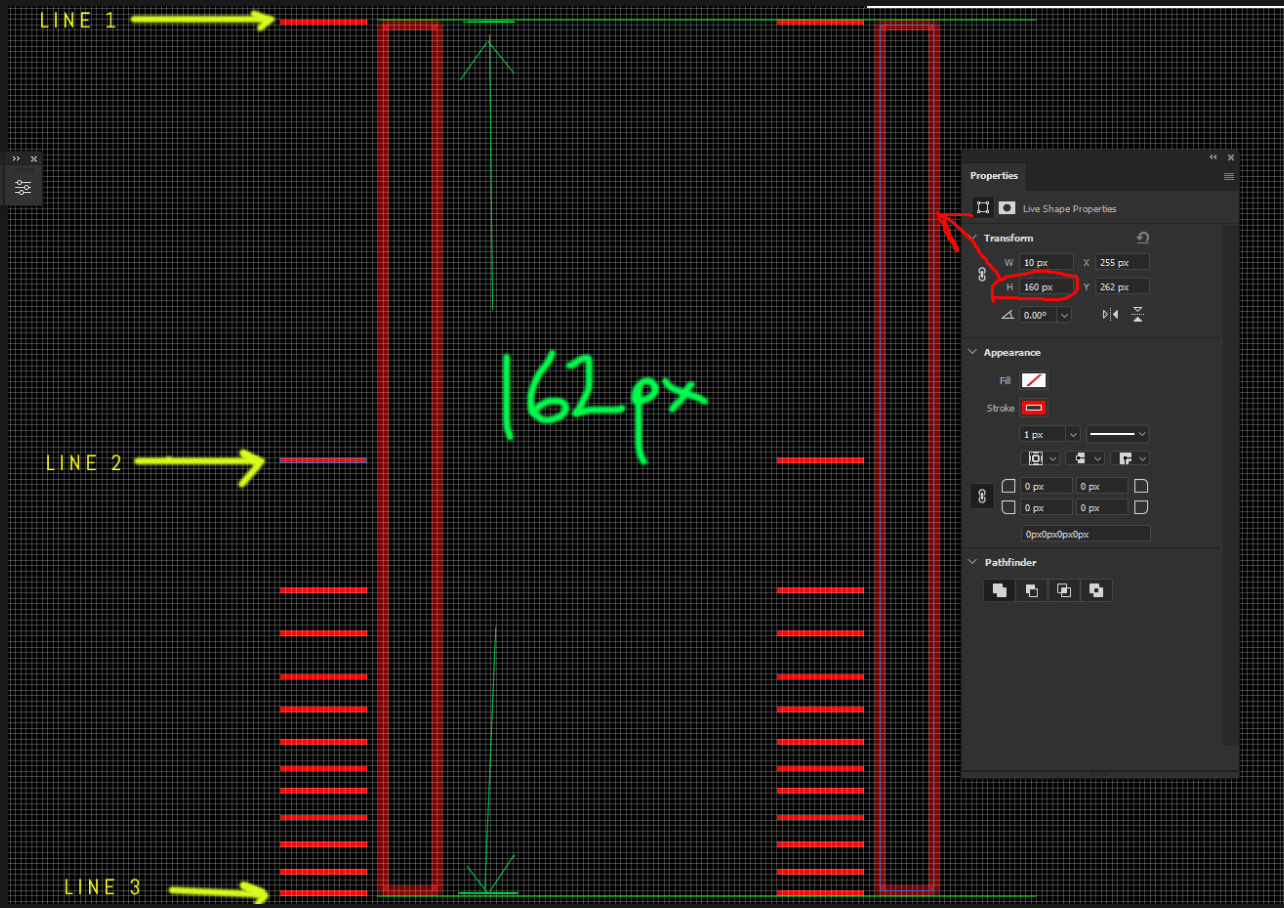Solved How to evenly space lines among shapes using pixel... Adobe