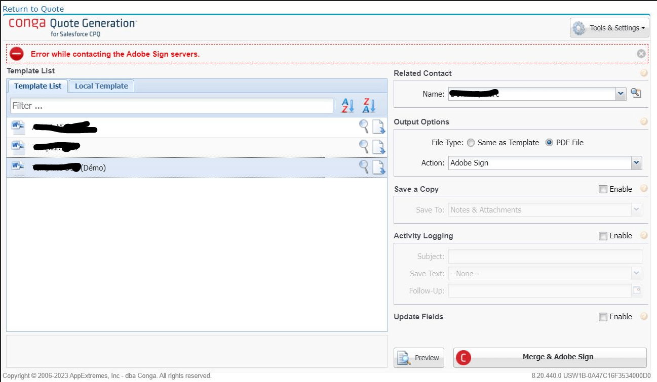 Conga Composer "Error while contacting Adobe Sign... Adobe Community