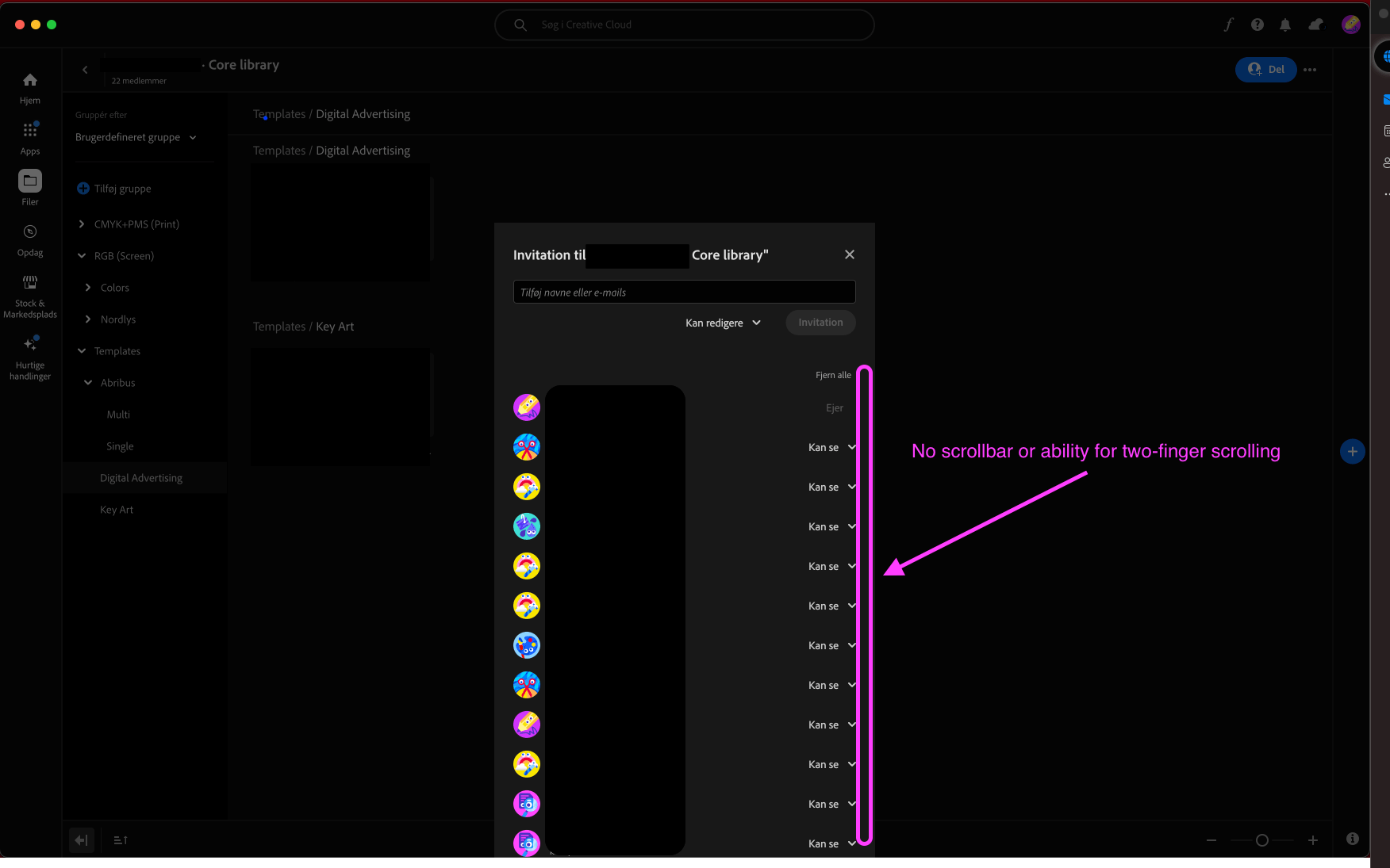 Can't scroll down to see who a library is shared w... Adobe Community