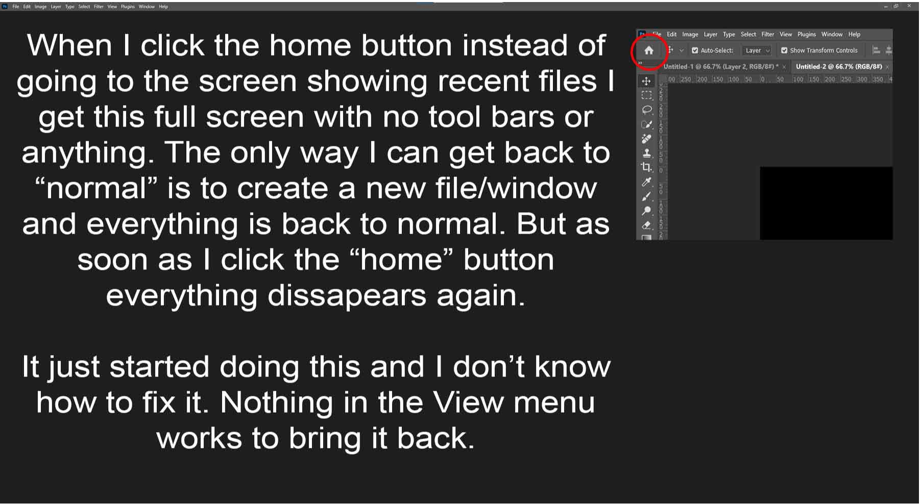 Screen goes blank when clicking HOME ICON Adobe Community 14501508