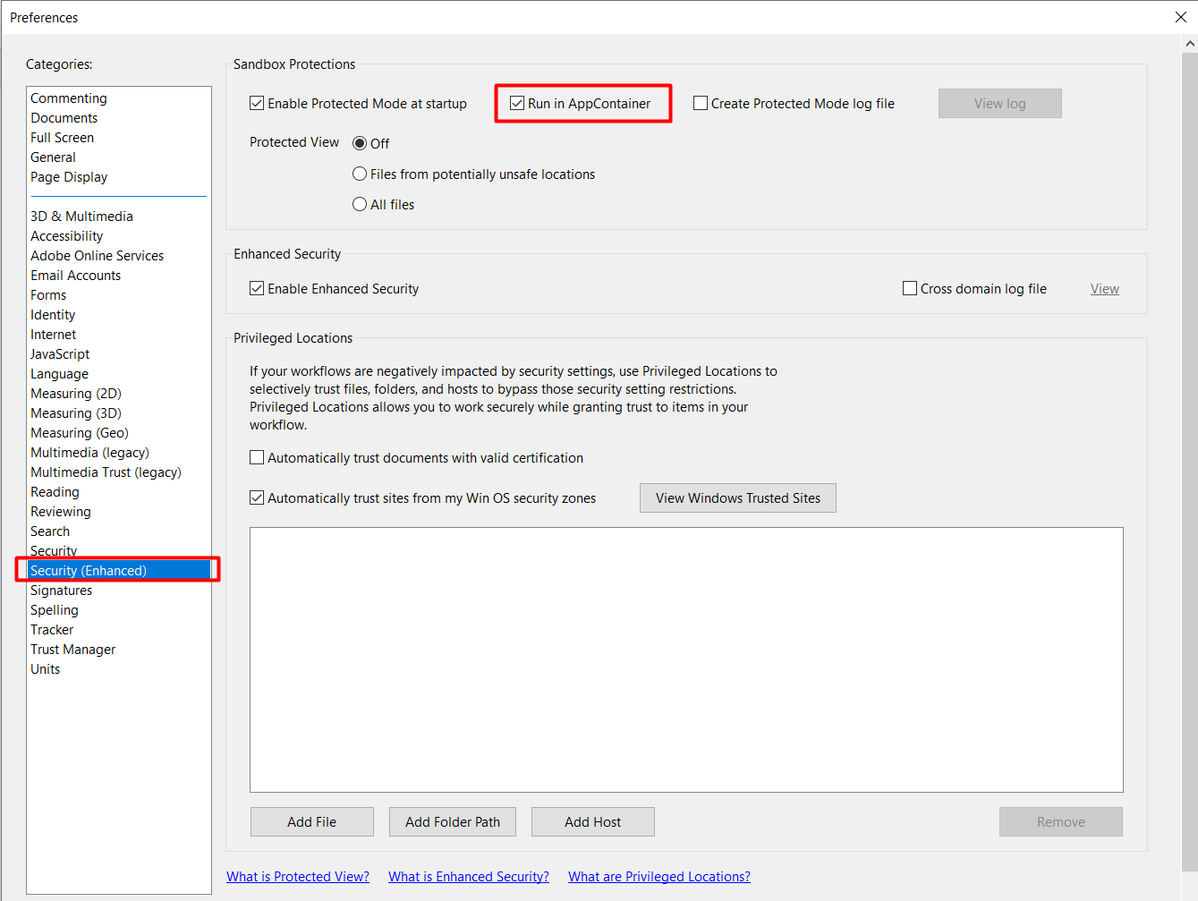 How can I disable Run in AppContainer in Adobe Acr... Adobe Support