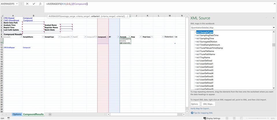 How do I average across SampleTypes using Excel Template reports