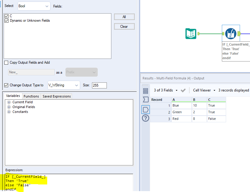 Solved MultiField Formula Tool Chang Output to V_WStri... Alteryx
