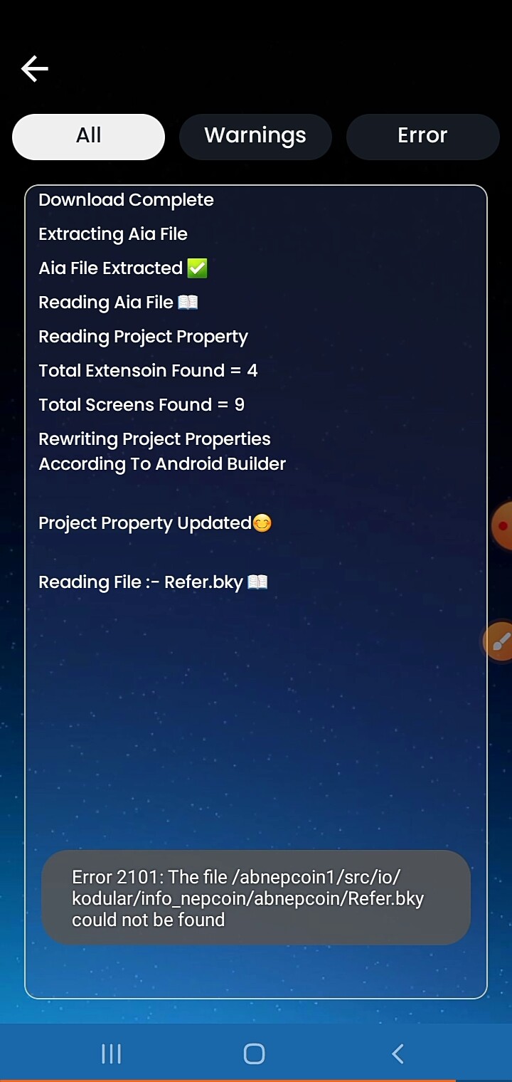 Showing Error 2101 Please Help me - Migrator - Android Builder Community