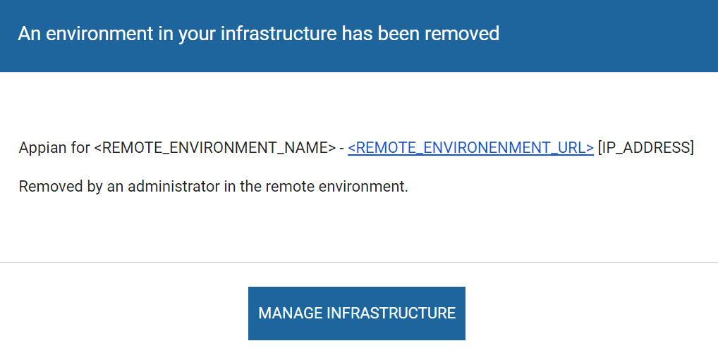 KB2186 &quot;Infrastructure Environment Removed&quot; email received but no