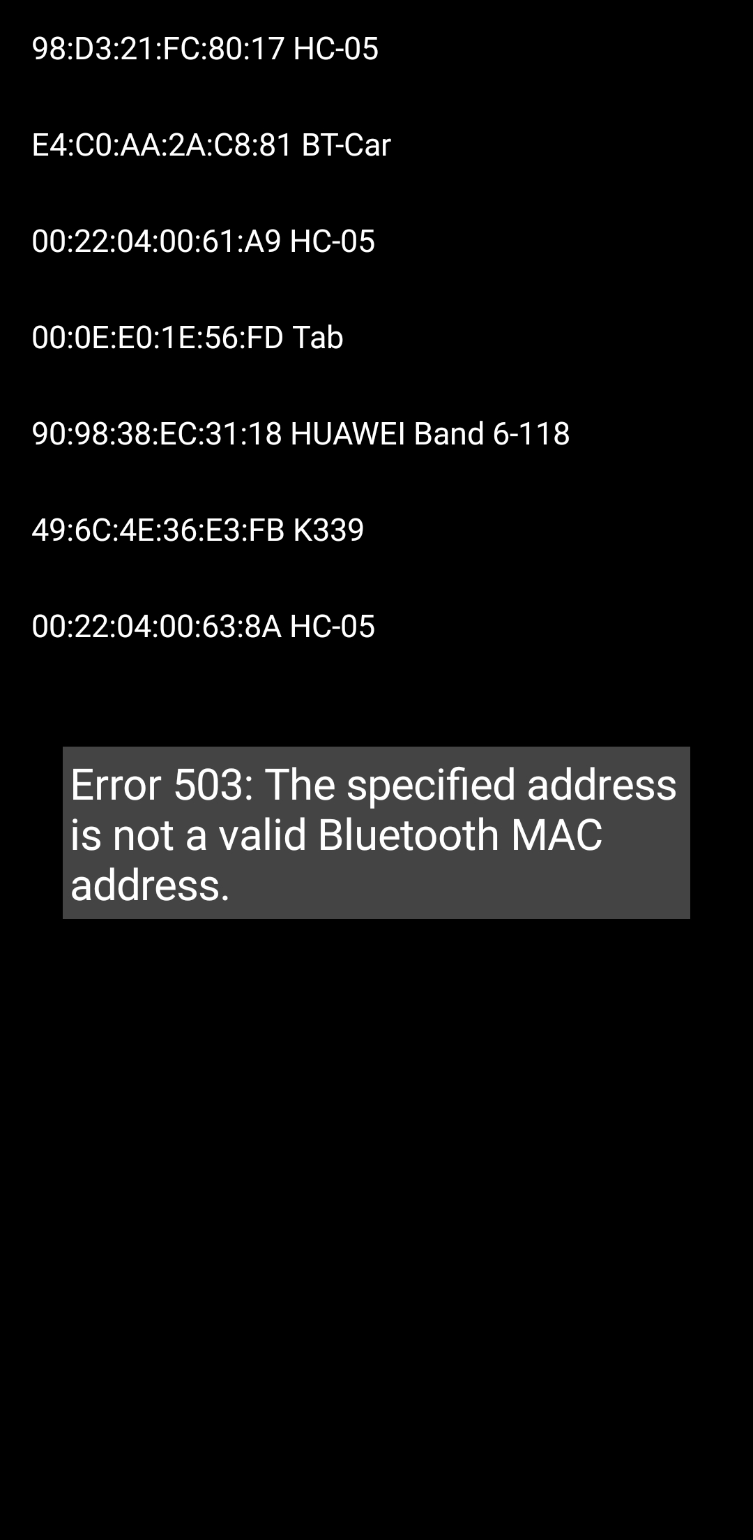 Get address only from address and names from bluetooth hc05 MIT App