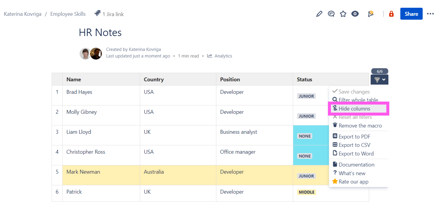 Confluence Expand Collapse Table Rows