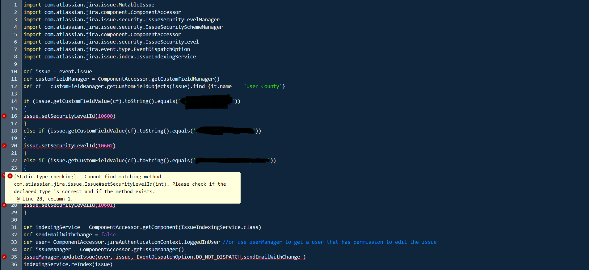 Solved Setting issue security level based on custom field...
