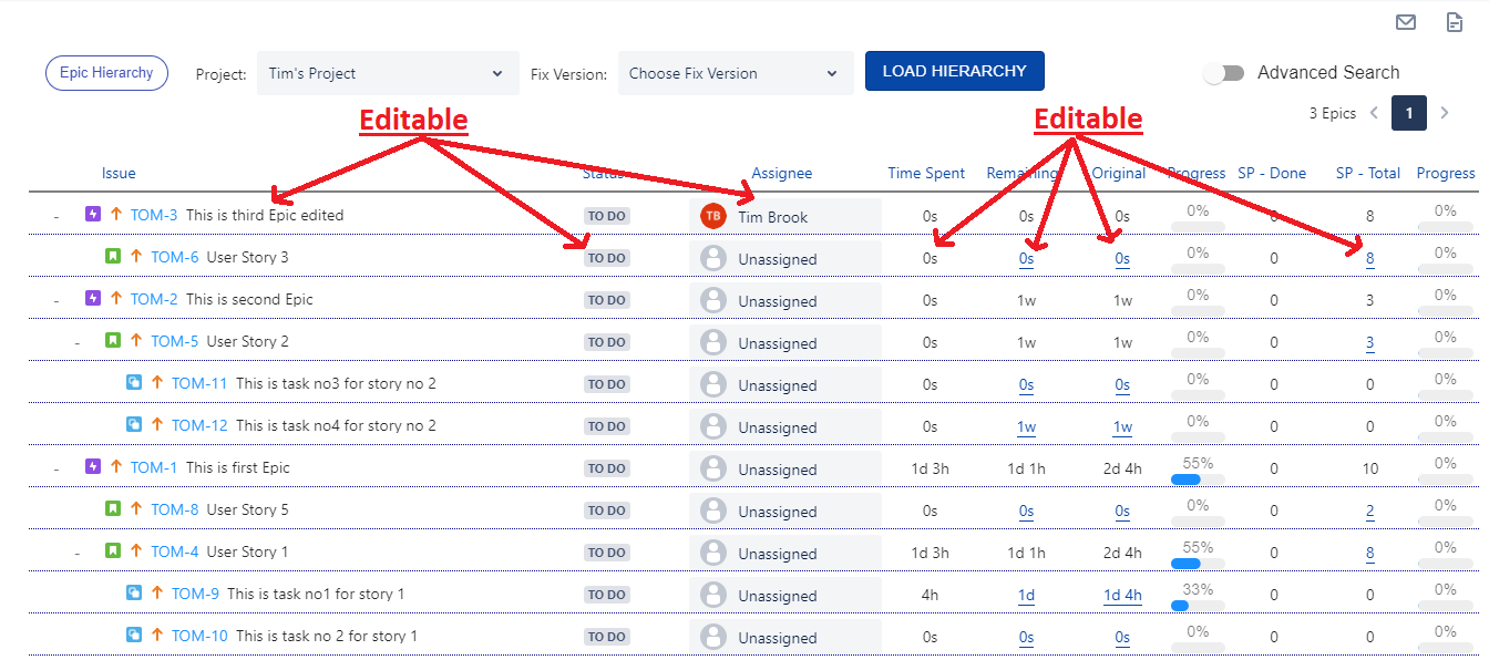 JIRA JQL EpicStorySubtask hierarchy