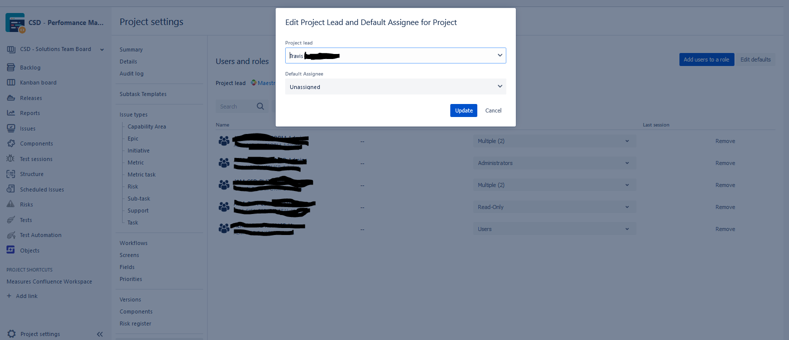 Not able to change Project Lead