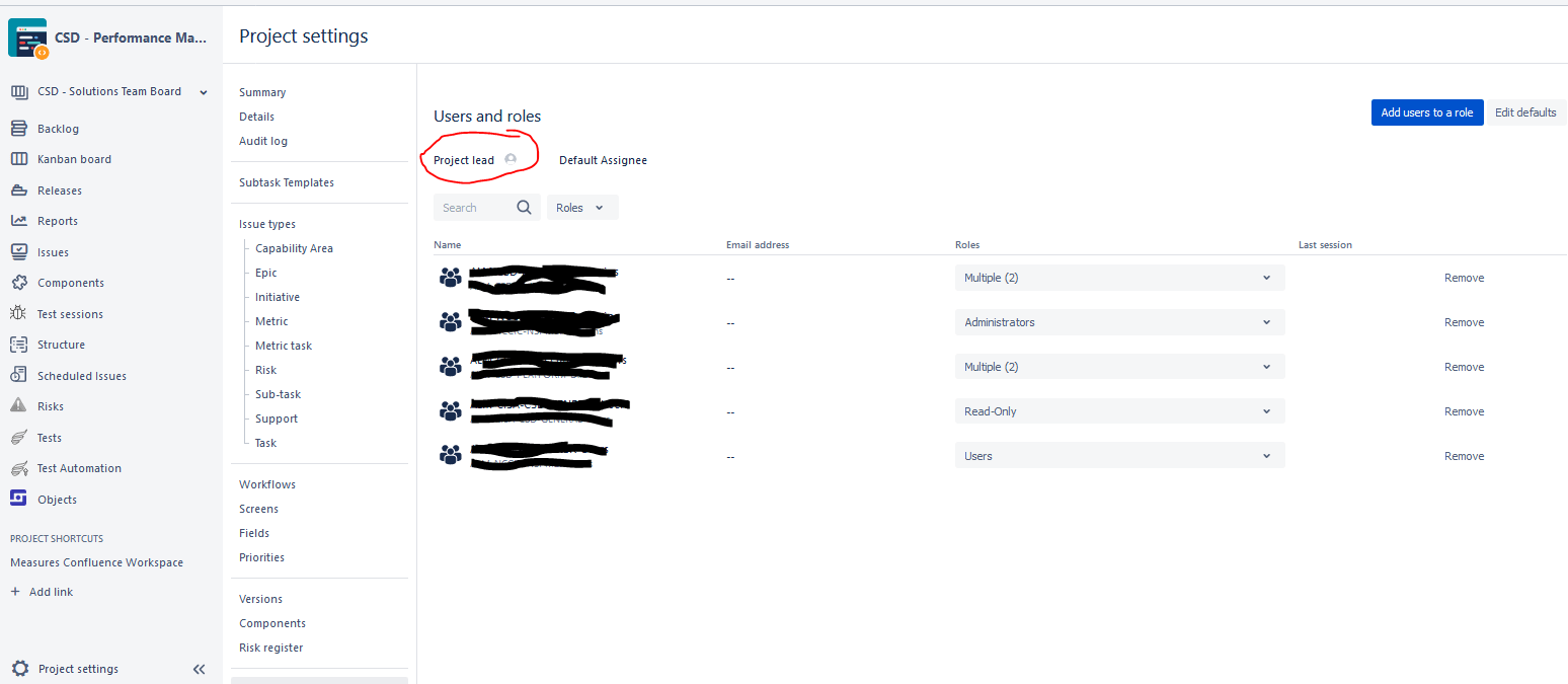 Not able to change Project Lead