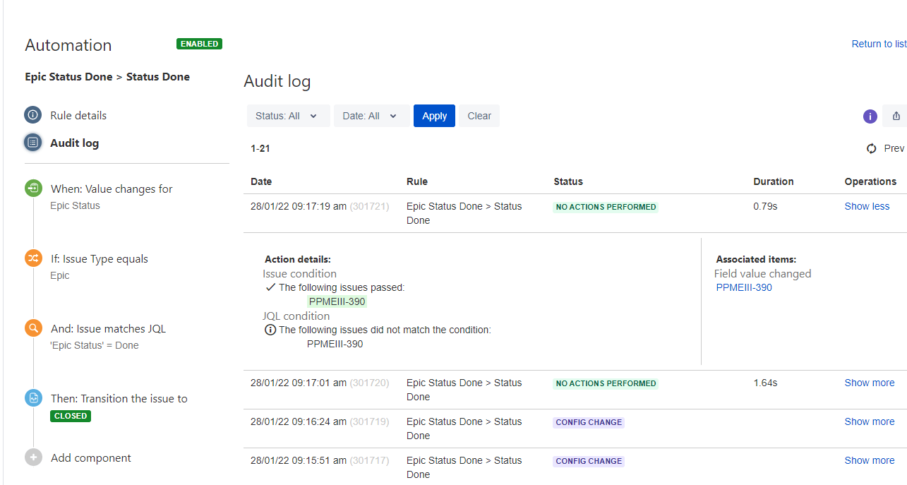 Solved Jira automation when the Epic Status is marked a...