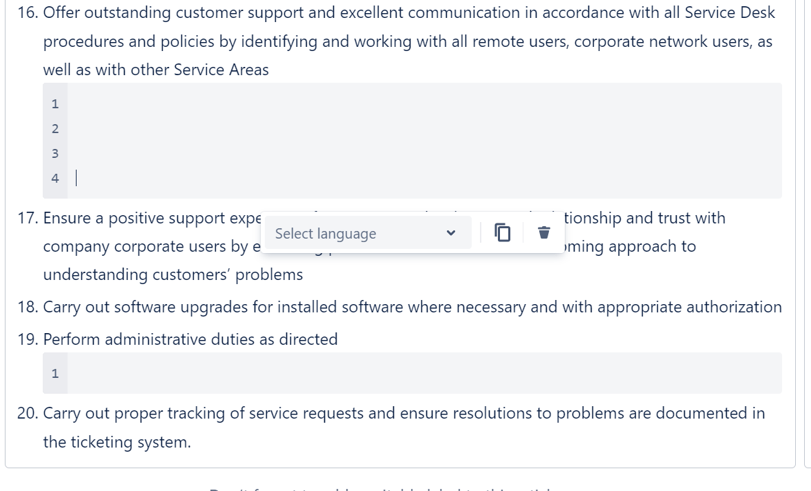 How can I insert a table between two numbered list...