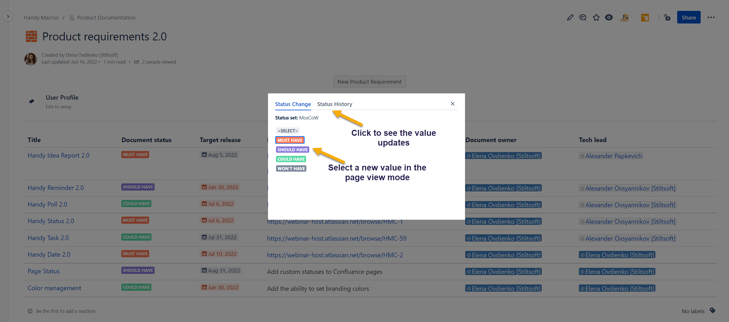 Drop down on Confluence Page