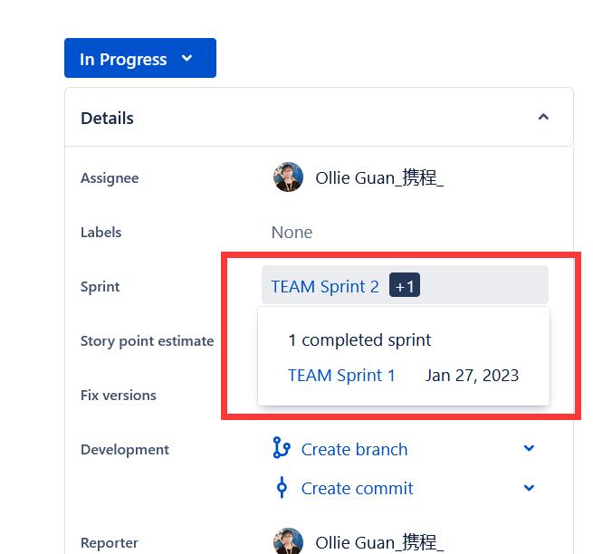 What does the +1 mean next to Sprint for ticket?