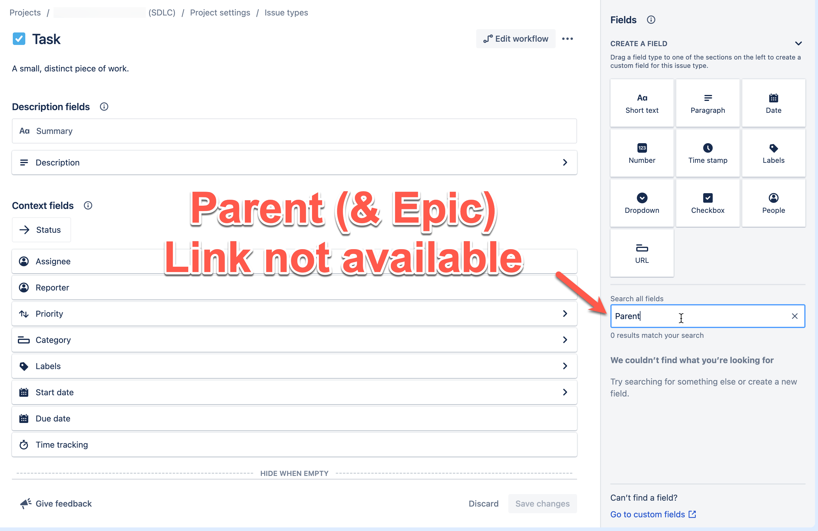 How can I expose the 'parent' or 'epic' link field...