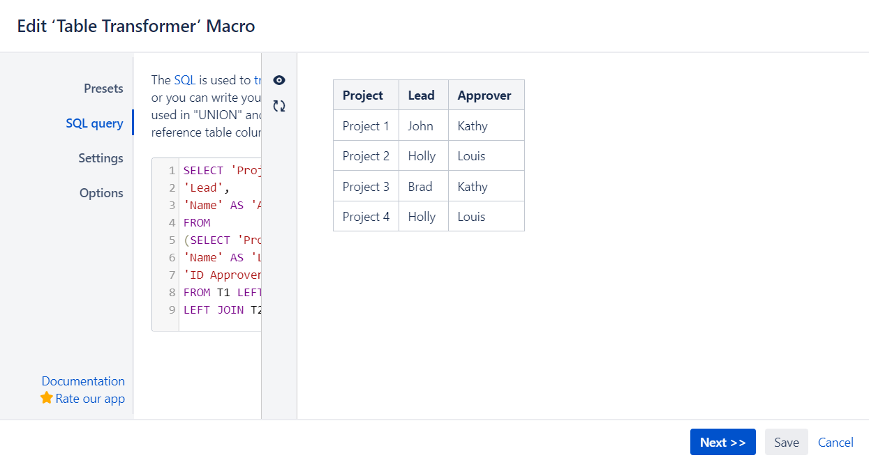 Confluence Table Transformer how to get name from...