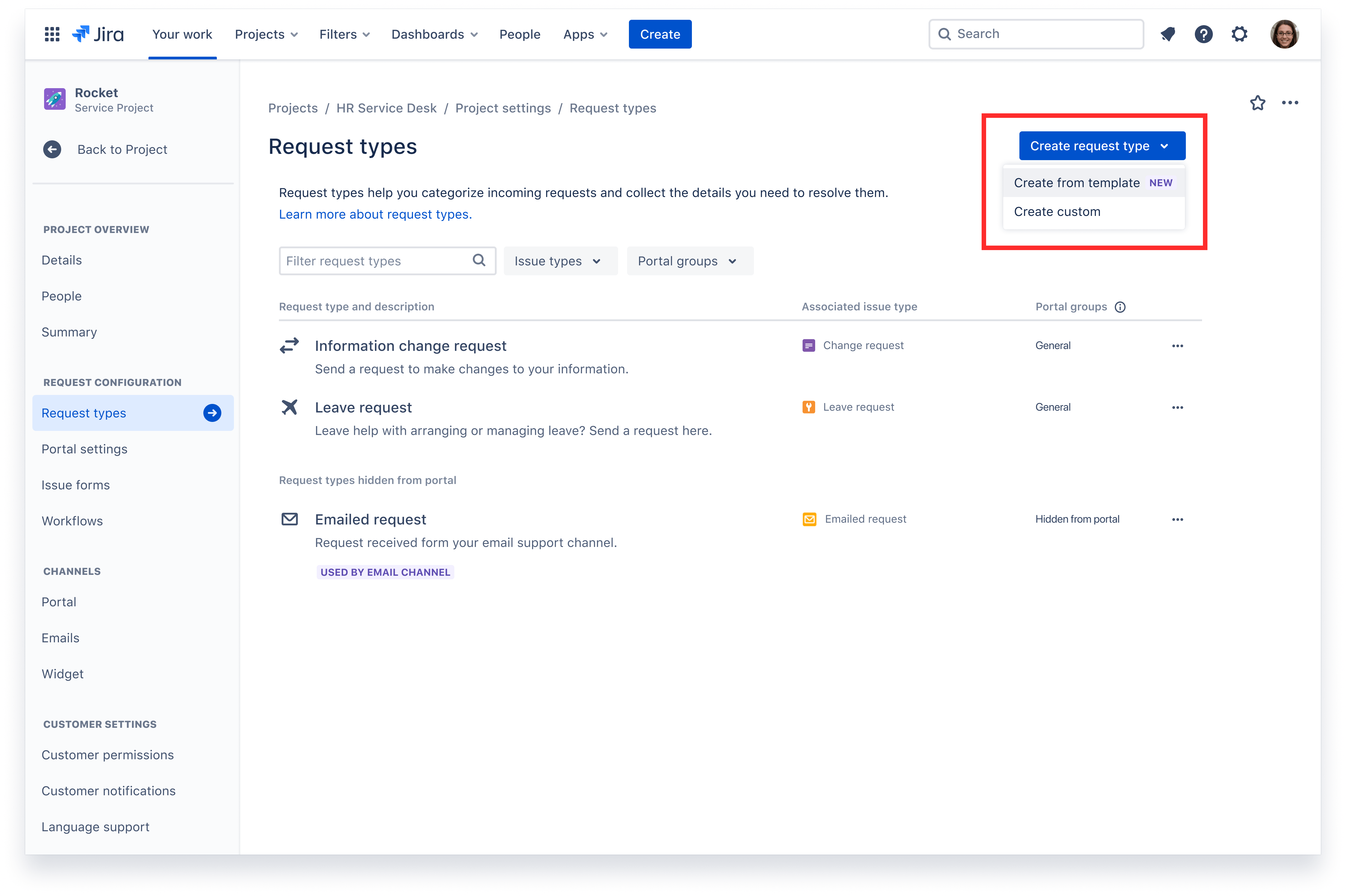 Early access program request type templates in Jira Service Management