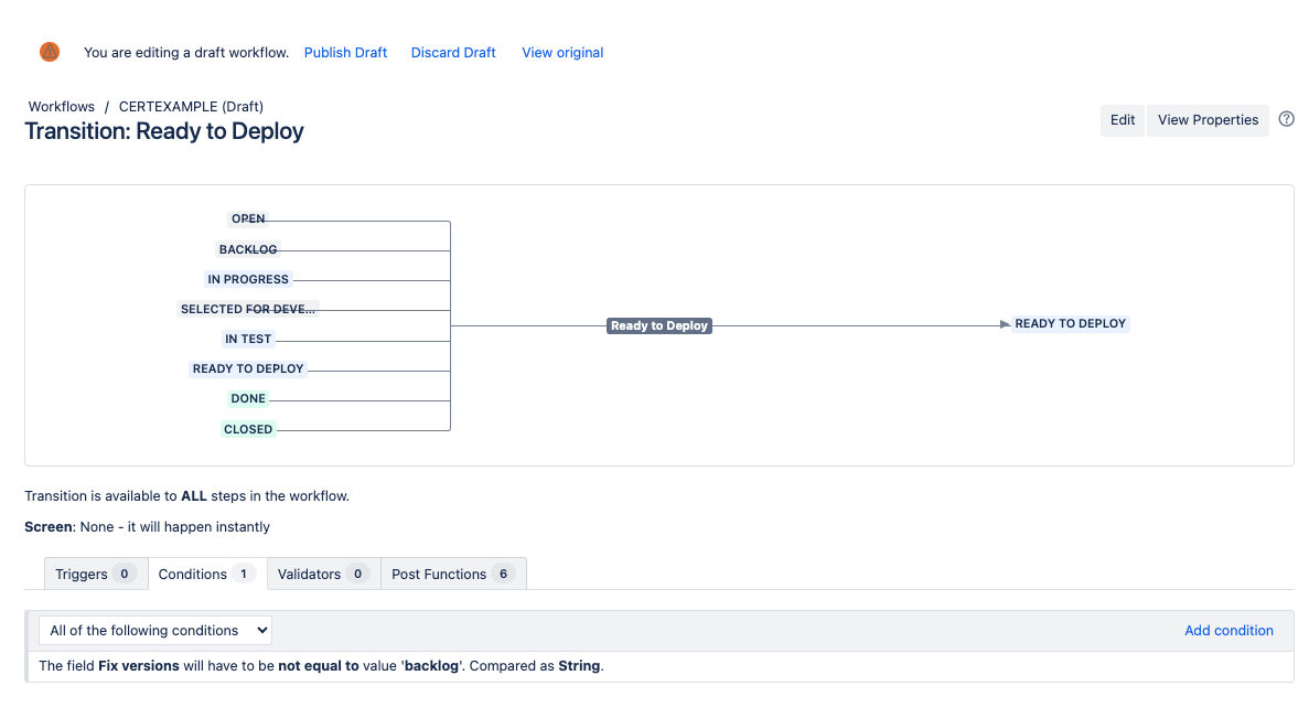 Block the transition if the fixversion contain "ba...