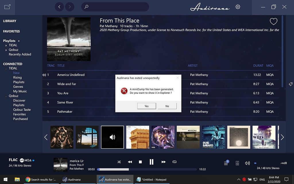 After updating to 3.5.5 (Win 10), Tidal won't play MQA tracks in WASAPI