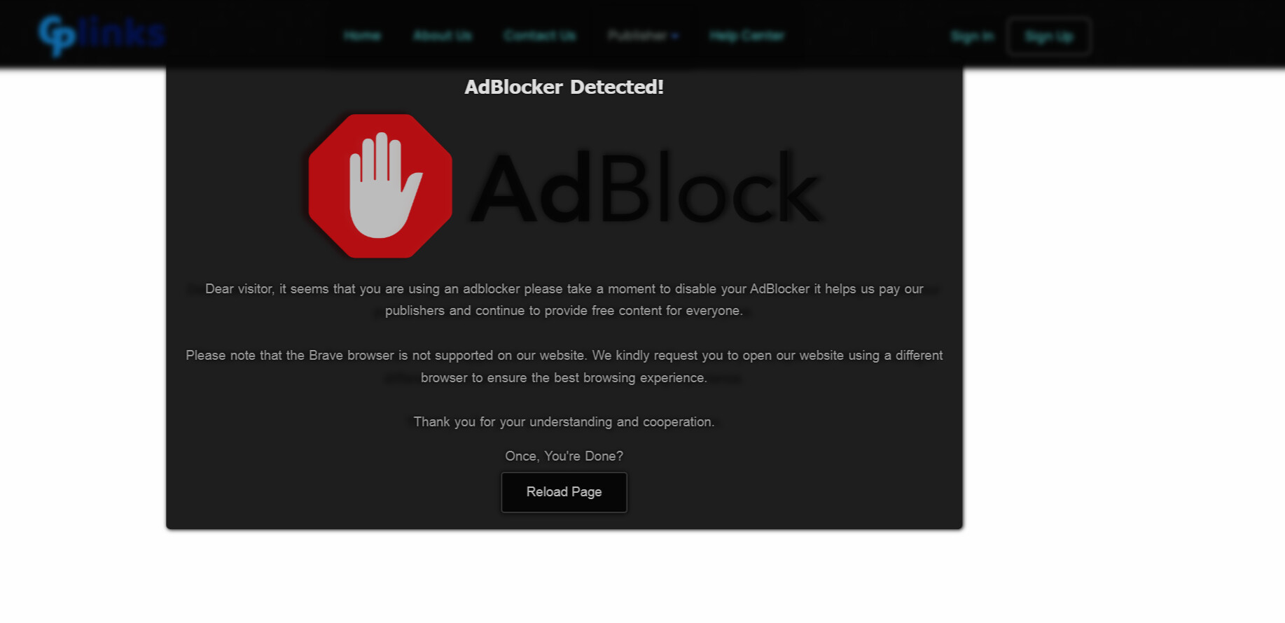 Gplinks.co says brave browser is not supported - Ad-Blocking