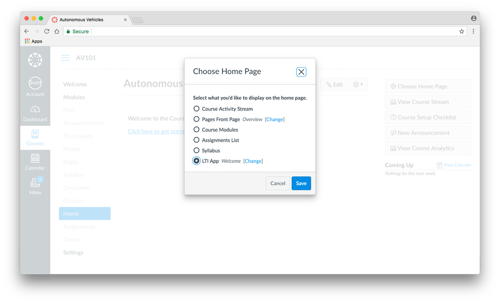 Set LTI as Home Page Canvas Community