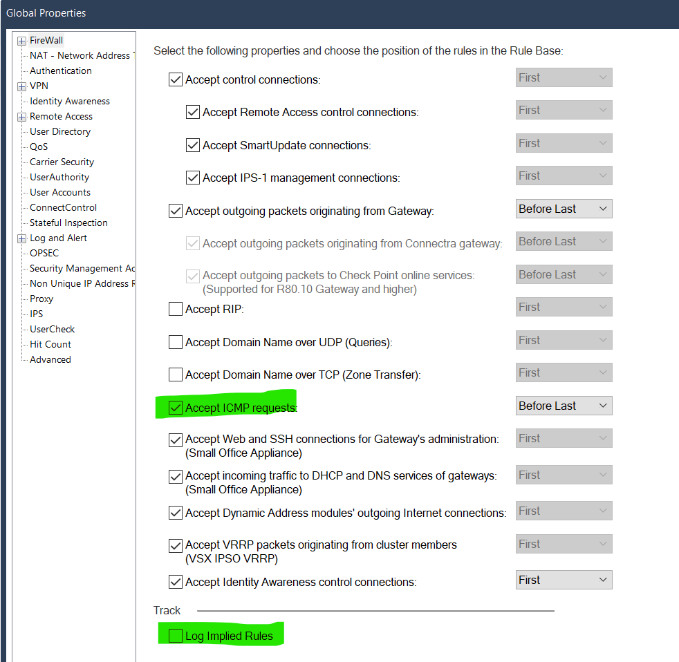 ICMP log cannot view on Security Management Check Point CheckMates