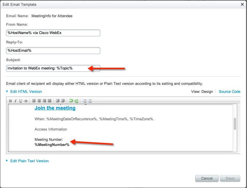 audio conference bridge info into subject line? Cisco Community