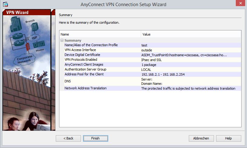 Anyconnect VPN Wizard &quot;Finish&quot; does not work on two ASA 5505 Cisco