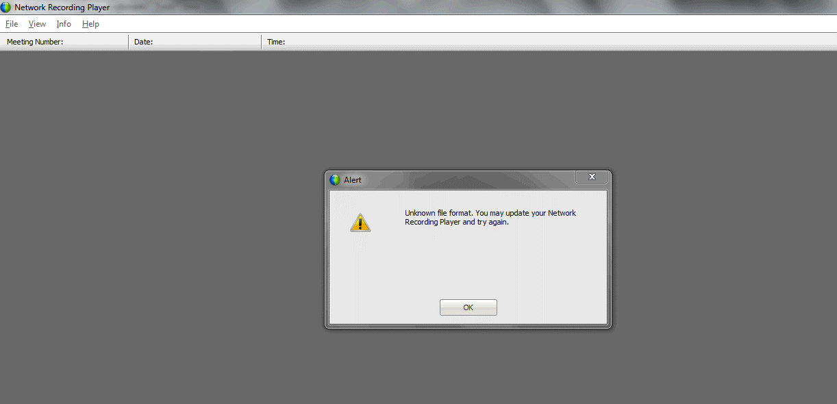 "Unknown file format. You may update your Network