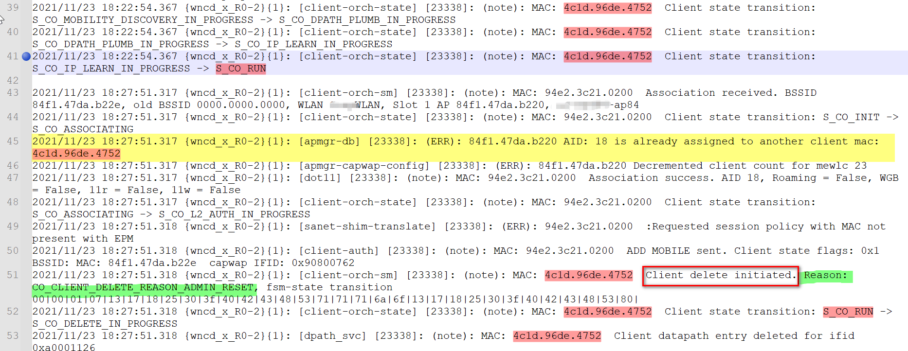 Client getting disconnected [admin reset] Cisco Community