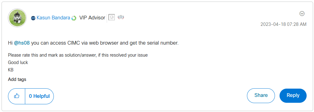 Cisco UCSC Serial Number - Cisco Community