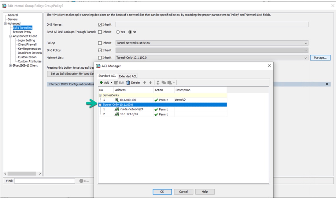 AnyConnect Split Tunneling (Local Lan Access, Split Tunneling, Static