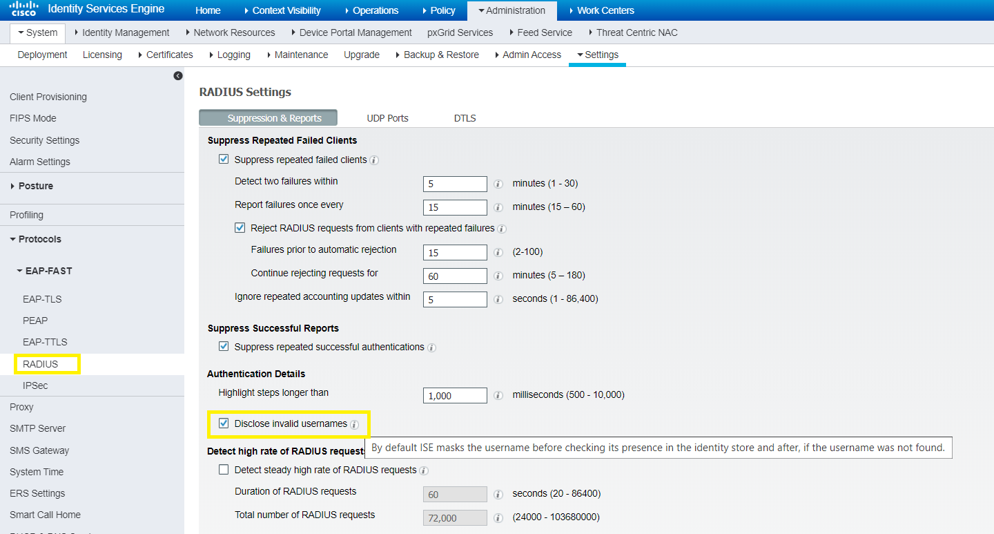 What is the meaning of Radius log rejected identity USERNAME during