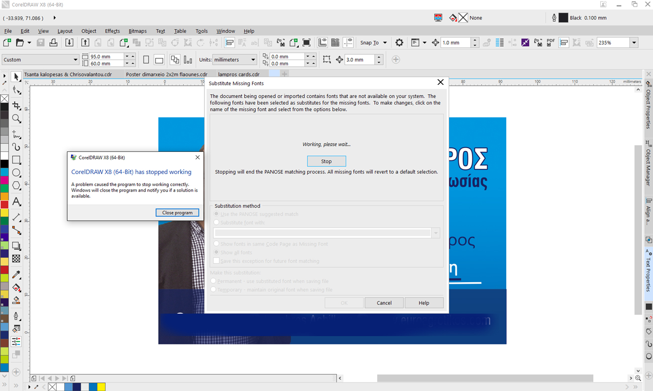Missing fonts (not missing actually) crash program CorelDRAW X8