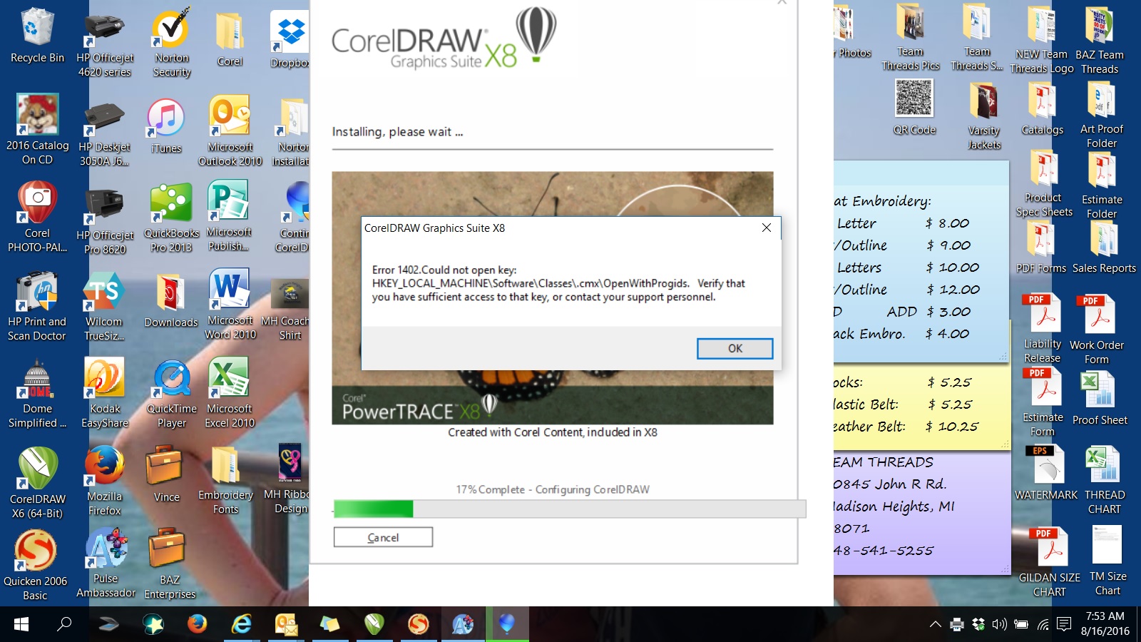 Problem Installing CorelDraw X8 on Laptop w/Windows